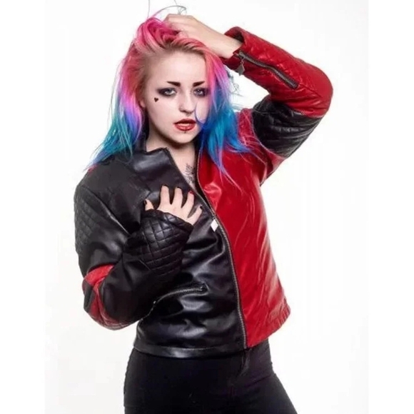 DC Comics (Unisex) Suicide Squad Harley Quinn Live Fast Die Clown Leather Jacket - Picture 2 of 10